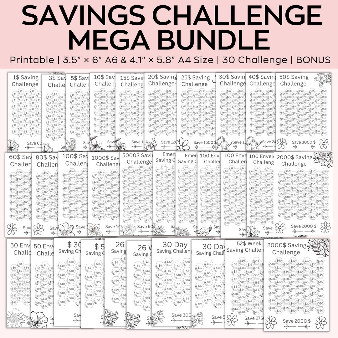 A6 Savings Challenge Printable, Savings Challenge Bundle, 1000 Savings ...