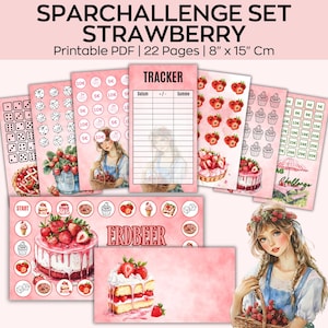 Sfide del risparmio A6, Gioco del risparmio alla fragola, Sfide del risparmio di denaro, Mini SavingsTrackers, 100 buste, Raccoglitore di budget A6