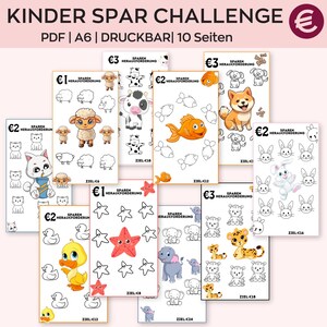 Kinder Spar Challenge zum Ausdrucken, Mini Spar Challenge, Geld Spar Challenge, Niedliches Tier Sparen, Haustier Sparen, PDF Download