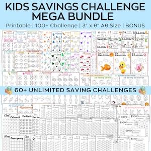 Ultimate Kids Savings Challenge Bundle, Mega A6 Kids Savings Challenge printable, Children Money Saving, Fun Saving planner, Set of 62