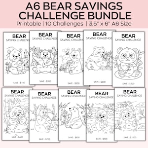 A6 Bear Savings Challenges, colorazione Risparmio stampabile, vinci il risparmio pooh, riempimento di contanti, raccoglitore di budget, pianificatore finanziario, tracker di denaro