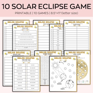 Solar Eclipse Games, Eclipse Worksheets Printable, Solar Activity Ideas 2024,  Adults Kids Classroom, Homeschool Family Eclipse Party Idea