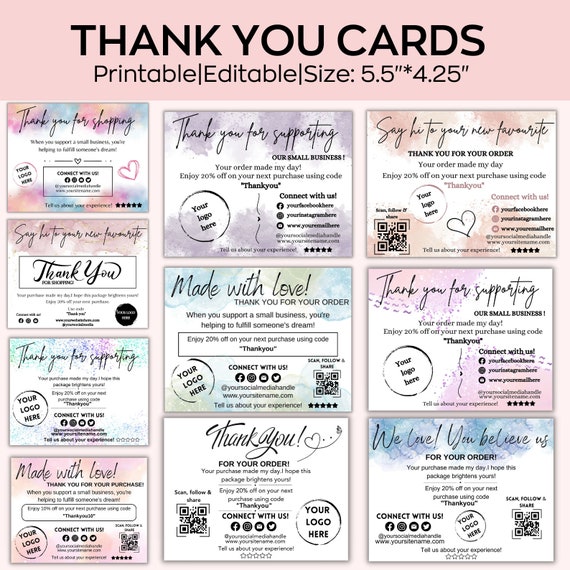 Small Business Thank You Card, Editable Small Busines card, Custom Package Inserts, Appreciation Notes, Customer Card, Canva Template