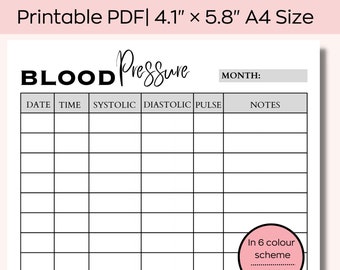 Registro della pressione sanguigna stampabile, monitoraggio dell'ipertensione, monitoraggio dell'ipotensione, registro giornaliero della pressione sanguigna, grafico della pressione sanguigna in formato A4