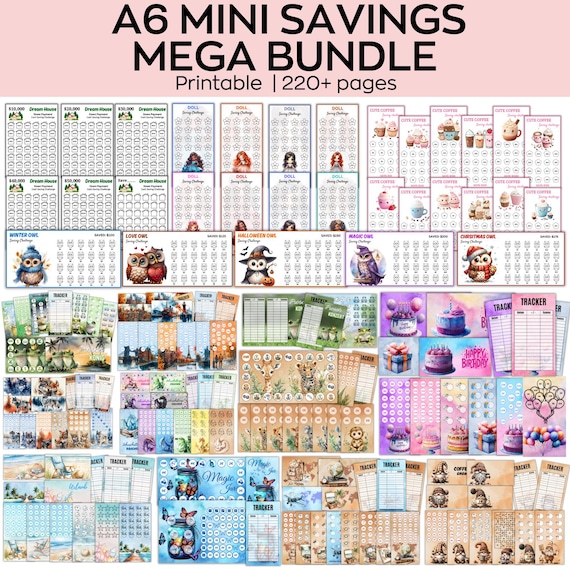 220 Sets of Savings Challenge Bundle, A6 Savings Challenge, A6 Mini Money Tracker, 52 Week Savings Challenge, A6 Monthly Savings Budget