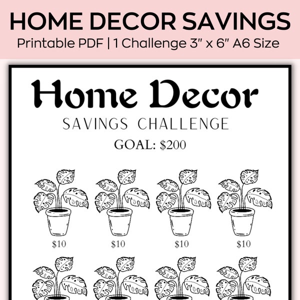 A6 Home decor Challenge Fund Savings Challenge, Mini Savings Challenge, Save 200  Dollars, Low Budget planner, Fits A6 Cash Envelope