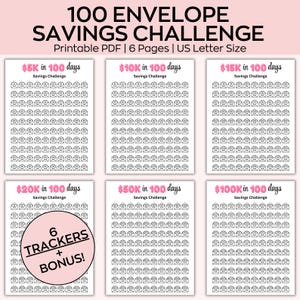 100 Envelope Savings Challenge Bundle, Savings Tracker Printables, Save Money, 5K, 10K, 15K,  20K,  50K,  100K,  Money Saving Challenge