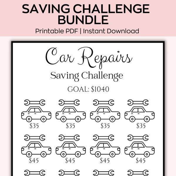 A6 car repair Savings Challenge, Mini Savings Challenge, Save 1040 Dollars,Low Budget planner,Saving Printable Tracker,Fits A6 Cash Envelope