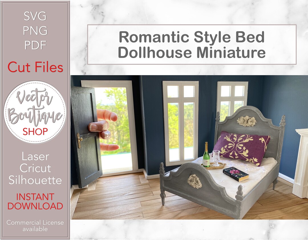 Dollhouse Miniature Romantic Bed SVG Cut Files Instructions PDF for