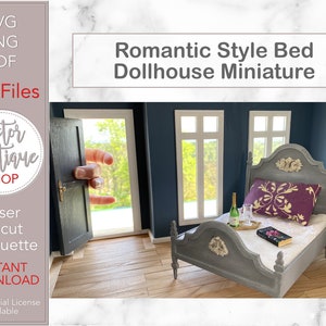 Puppenhaus Miniatur Romantisches Bett - SVG Schnitt Dateien + Anleitung PDF - Für Cricut, Silhouette, Laser - Für jede Puppenhausgröße