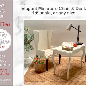 Puppenhaus Miniatur Schreibtisch & Stuhl -- SVG Schnitt Dateien + Anleitung PDF - Für Cricut, Silhouette, Laser - Für jede Puppenhaus Größe