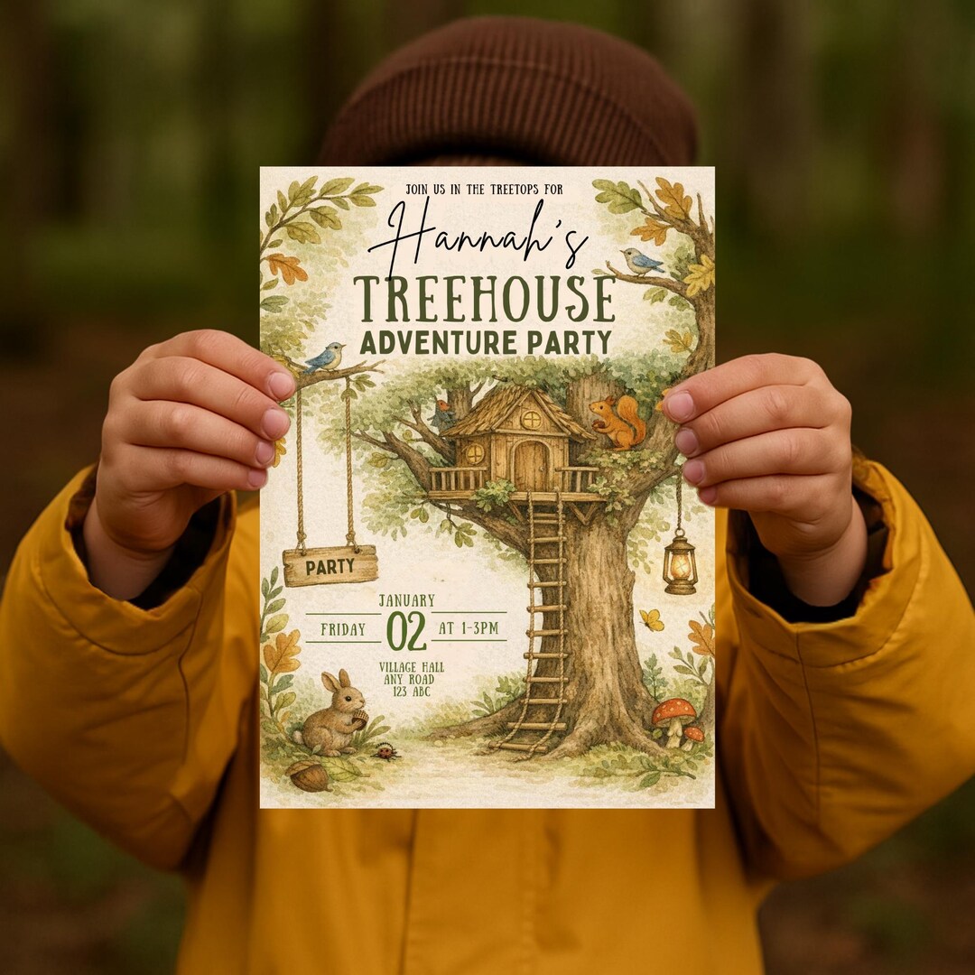 Forest Rave Invite Woodland Treehouse Birthday Invitation, Forest Animal Party Invite ...