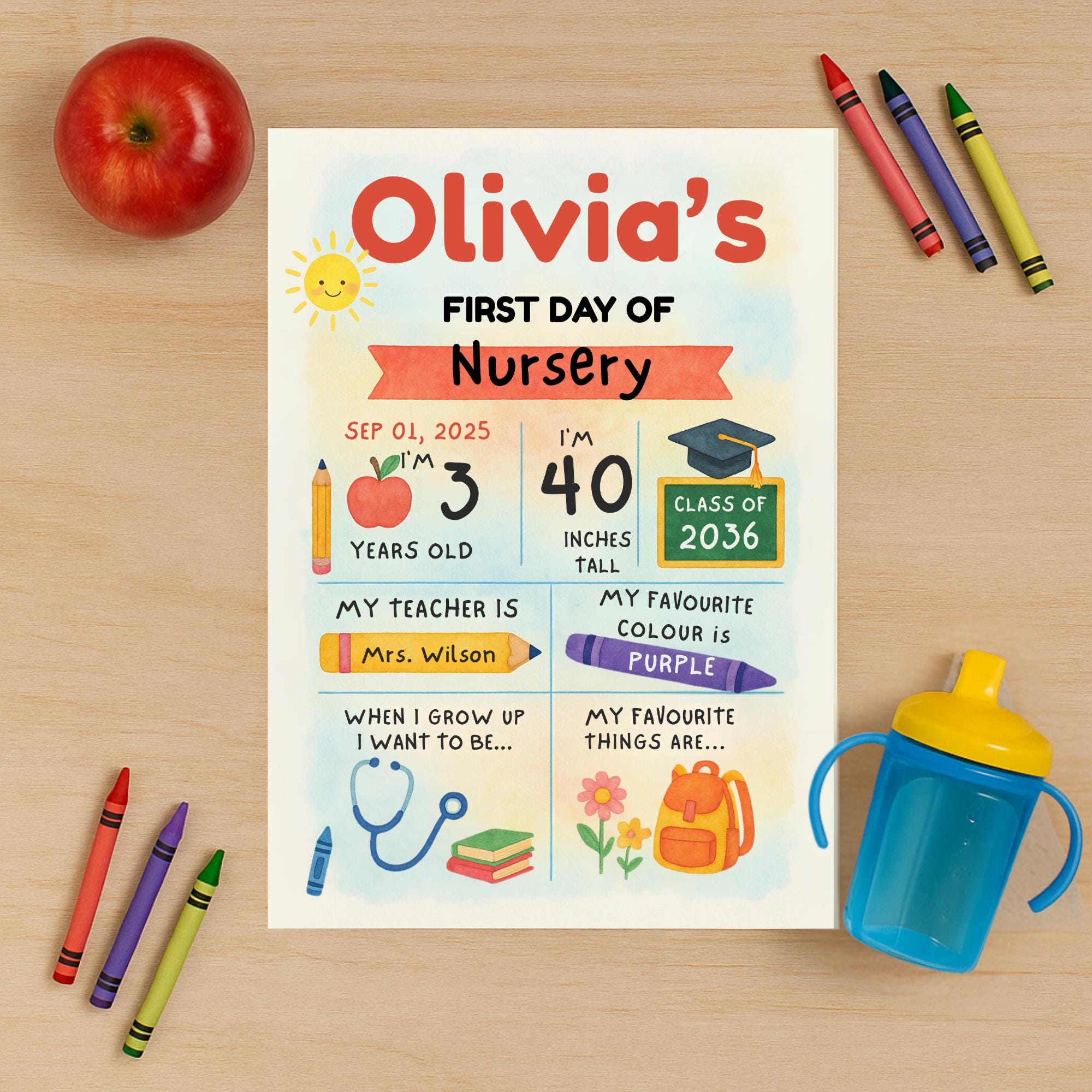 Editable First Day of School Poster: Watercolor & Retro Styles (A4/A3 ...