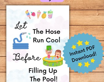 Deje que la manguera se enfríe antes de llenar la piscina Folleto / Folleto de seguridad de verano / ¡Perfecto para su guardería, preescolar o hogar!
