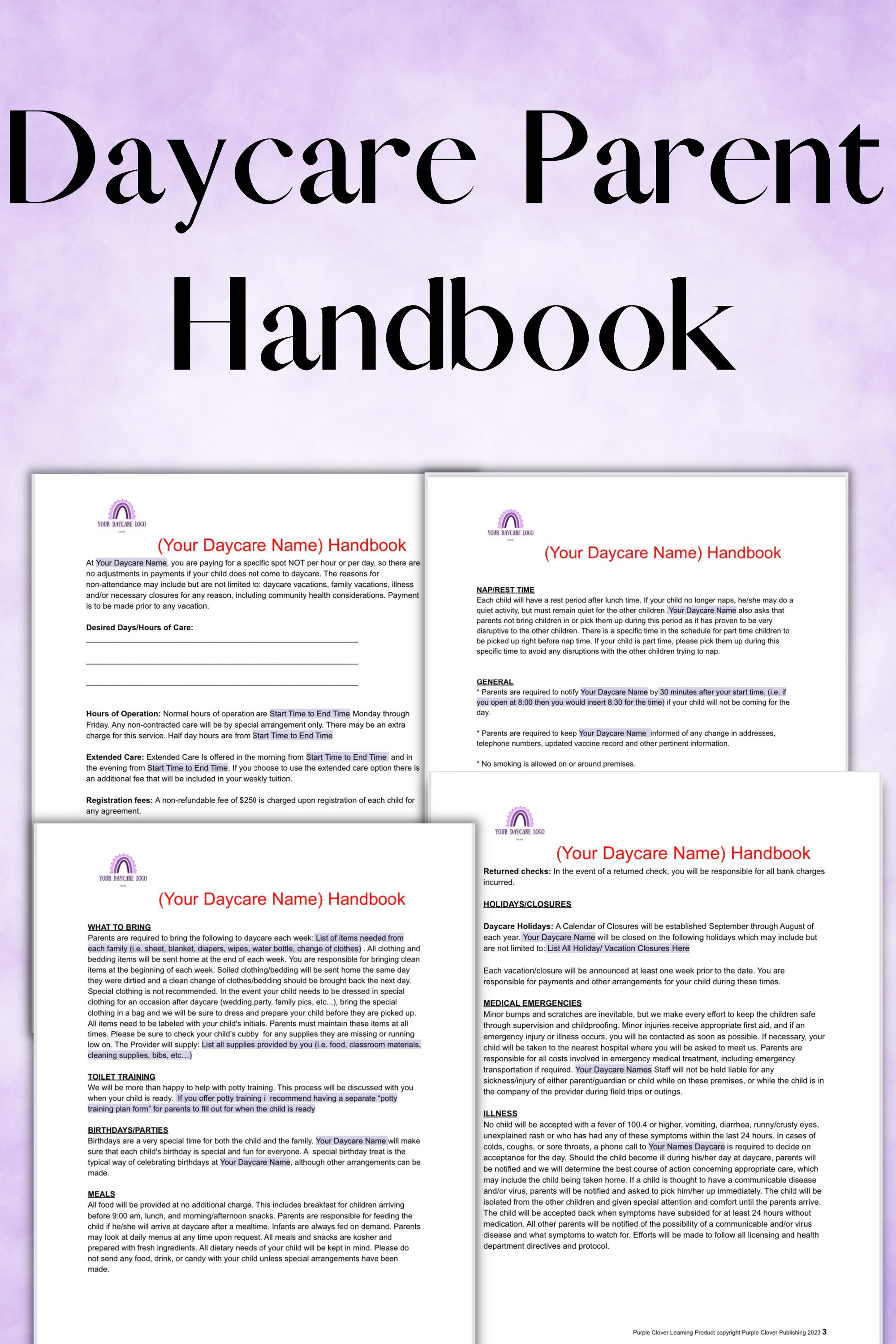 Daycare Registration Handbook/contract/ Perfect for Home Daycares ...