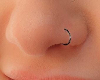 Tiny Black Nose Ring hoop - 24 gauge snug Nose Hoop thin nose Piercings hoops - nose piercing rings