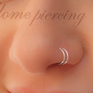 Tiny Silver Double Hoop Nose Ring - Cut Wire Silver Spiral Nose - Ring 20 Gauge Snug Double Nose Piercing - Thin Nose Piercings Hoops