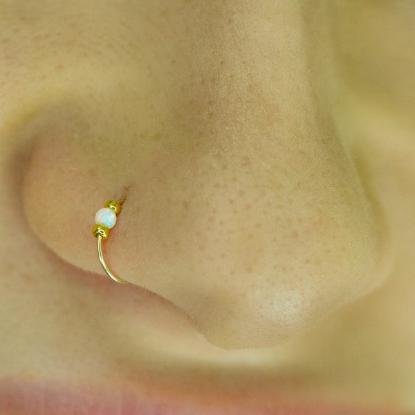 Tiny Opal Fake Nose Ring - 24g false nose hoop clip on nose ring - 14K GOLD FILLED - No Piercing Needed