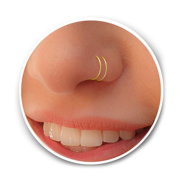 Tiny Gold Double Hoop Nose Ring - Spiral Nose Ring 20 Gauge Snug Double Nose Piercing Thin Nose Piercings Hoops