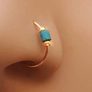 Thin 14k Gold Tiny Nose Ring - 2 mm Turquoise Stone piercing Nose Hoop - 24 gauge very Thin Nose Hoop Tiny Piercings Nose Rings hoop