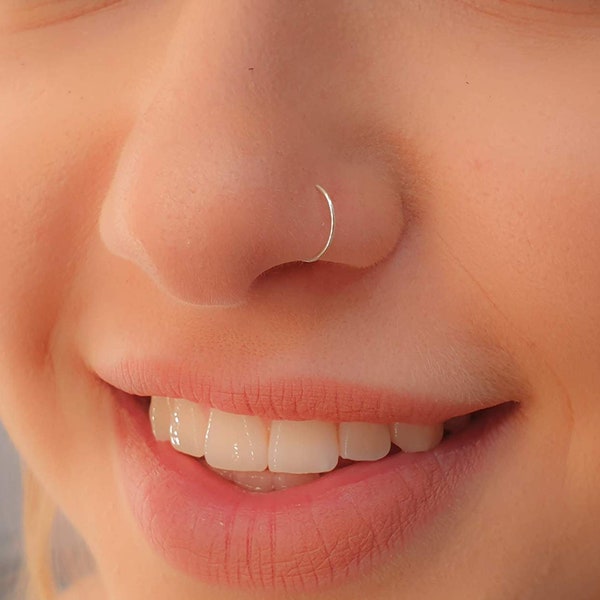 Tiny Silver Nose Ring hoop - 24 gauge snug Nose Hoop thin nose Piercings hoops - nose piercing rings