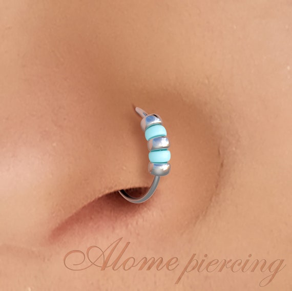 Turquoise Beads Fake Clipon Nose Ring 24g 925 Sterling Etsy
