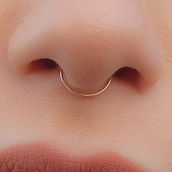 Fake Septum Ring - Thin Clip On Nose Ring - 24 gauge Faux Septum Jewelry - 14k Gold Filled Tiny Septum Ring - Slim Septum Rings