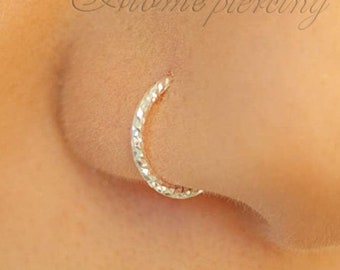 Snug Silver Nose Ring- Thin 20 Gauge Handmade Cut Wire Nose Hoop - 7mm 925 Sterling Silver Nose Piercing