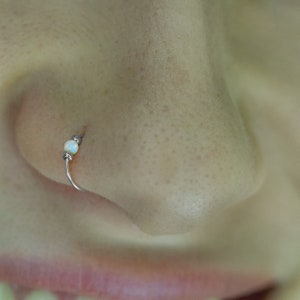 Thin Sterling Silver Tiny Nose Ring Opal Nose Rings Mm White