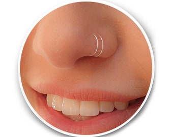 Piccolo anello del naso doppio cerchio d'argento - anello del naso a spirale 20 gauge aderente doppio piercing al naso piercing del naso sottile cerchi