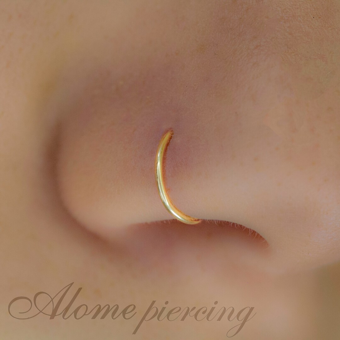 Tiny Gold Nose Ring Hoop 24 Gauge Snug Nose Hoop Thin Nose Piercings