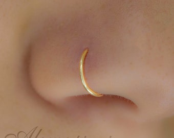 Tiny Gold Nose Ring hoop - 24 gauge snug Nose Hoop naso sottile piercings hoops - anelli piercing naso