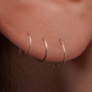 Set of 3 Gold Hoop Earrings - Thin 20 Gauge 14k Gold Filled Earring - 10mm 8mm 6mm Rings