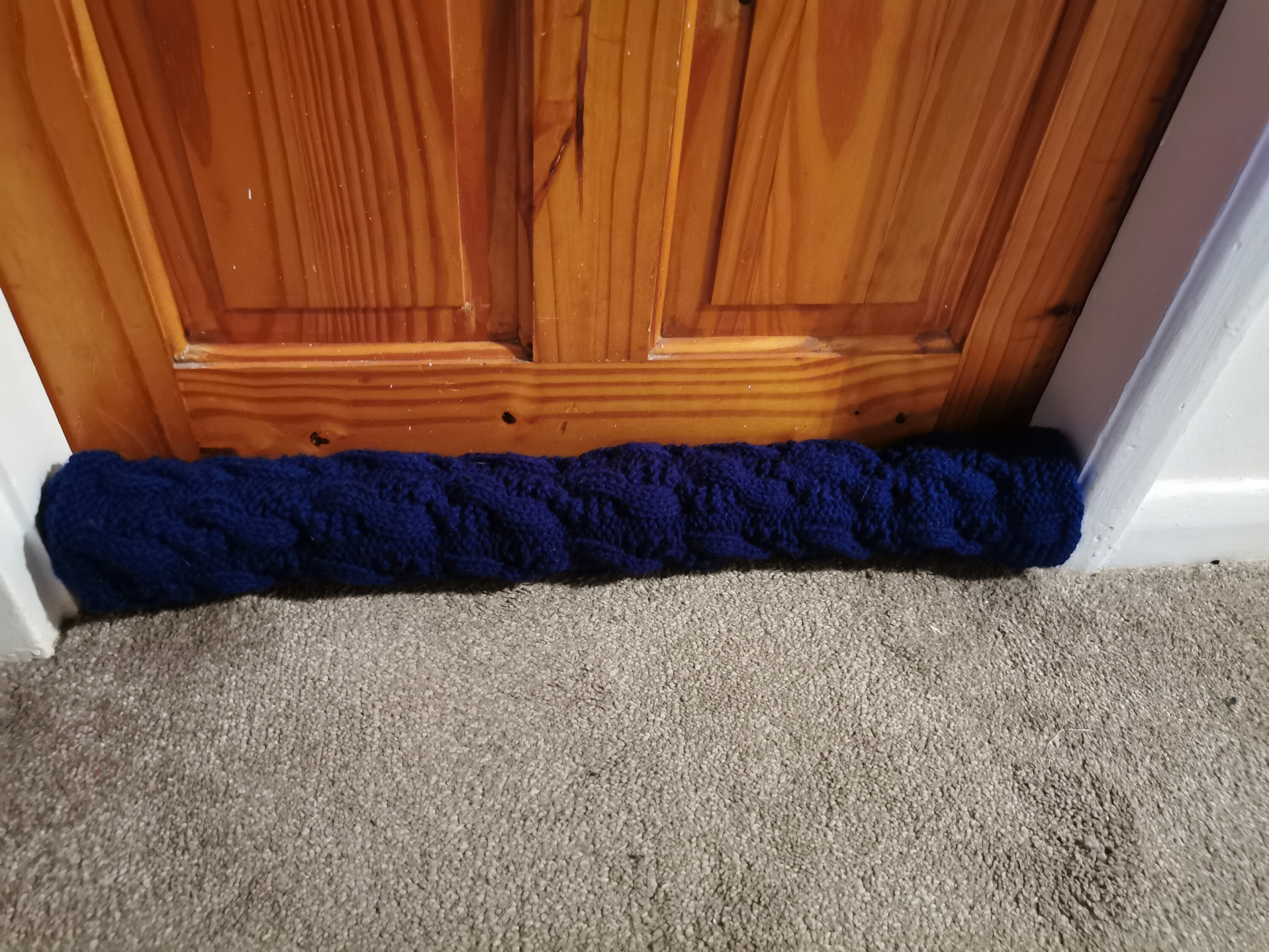 Hand Knitted Blue Cable Draft Excluder Cable Knit Draught Etsy
