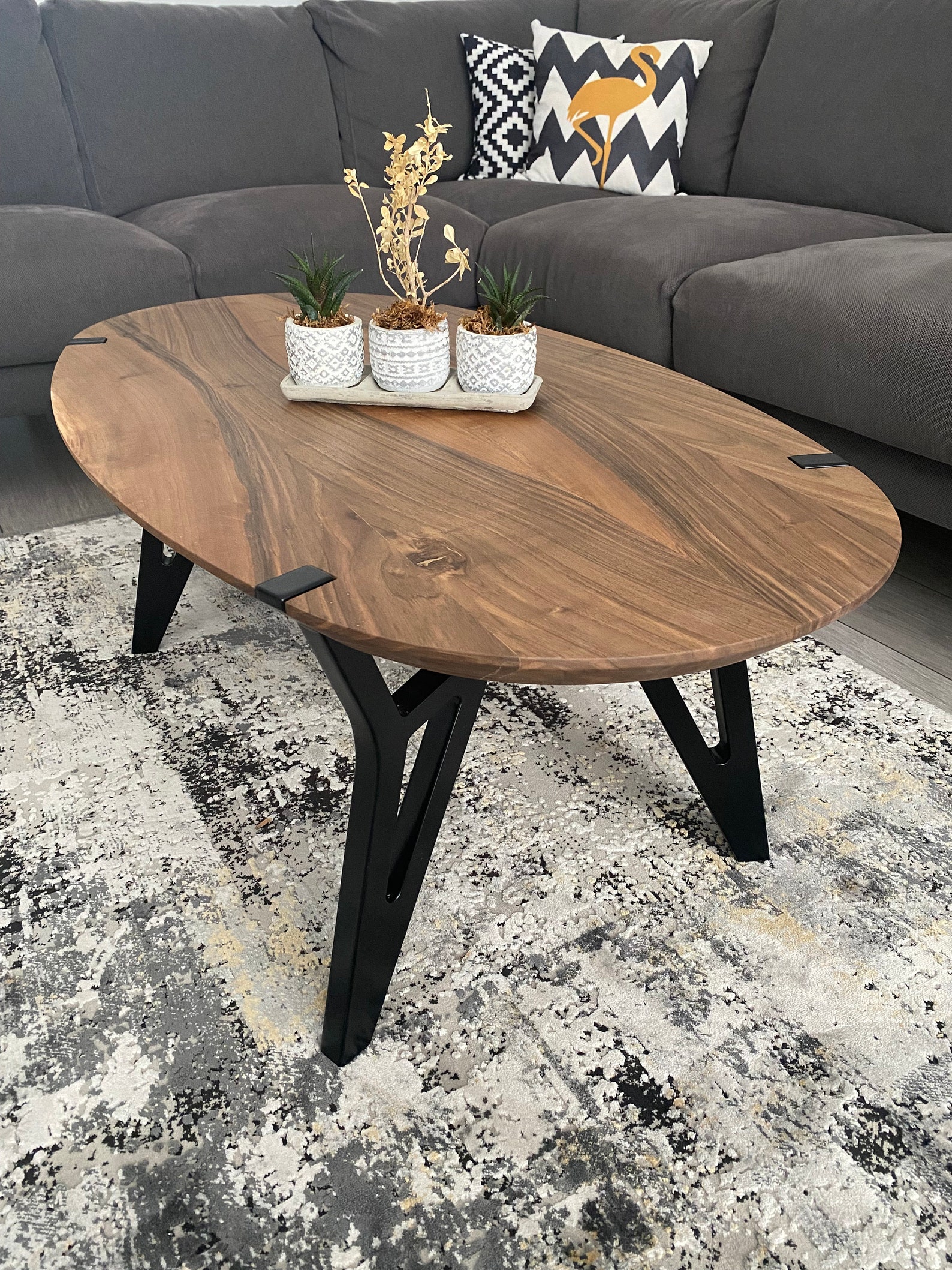 Unique Walnut Wood Coffee Table, Solid Walnut Wood Ellipse Coffee Table ...
