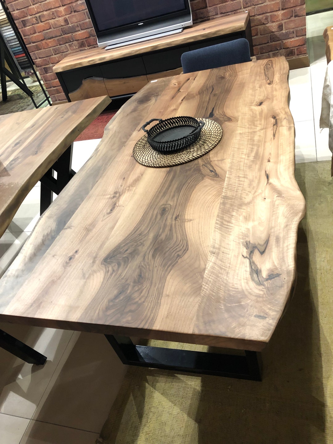 Rustic Live Edge Dining Table Walnut Solid Wood Kitchen Etsy