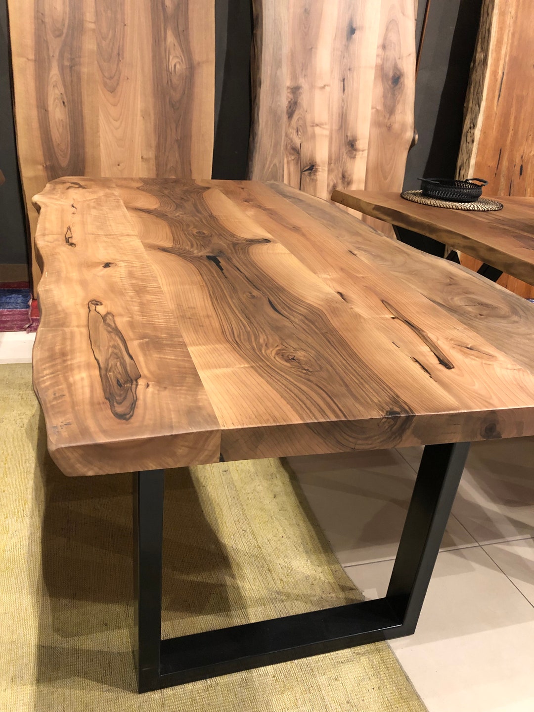 Rustic Live Edge Dining Table Walnut Solid Wood Kitchen Table Solid
