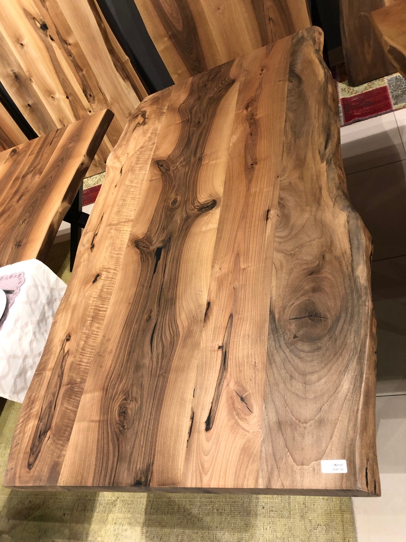 Rustic Live Edge Dining Table Walnut Solid Wood Kitchen Table Solid