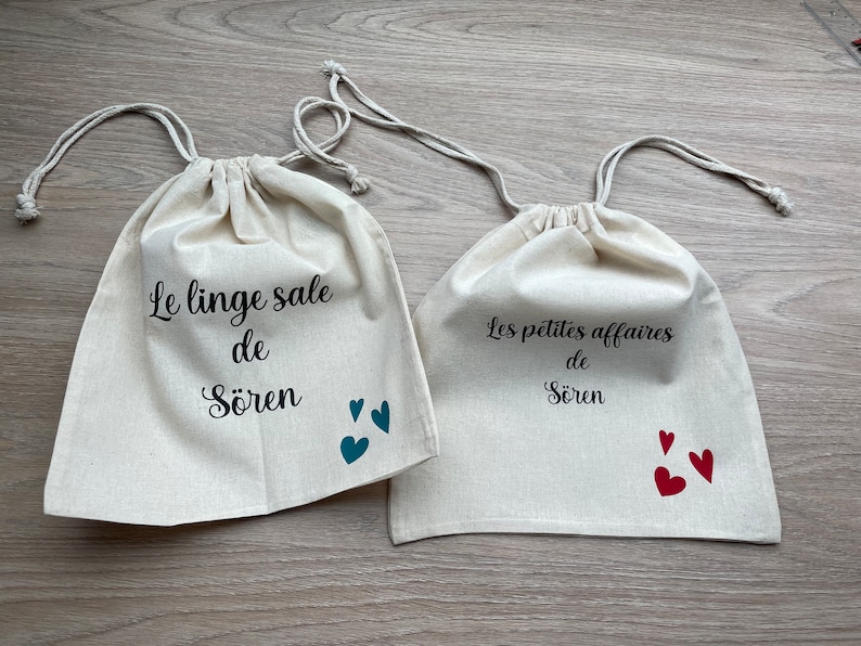 Pochon personnalisé / sac de change / sac à doudou / sac crèche / sac personnalisé / école / sac vêtement bébé / tenue naissance / maternité image 6