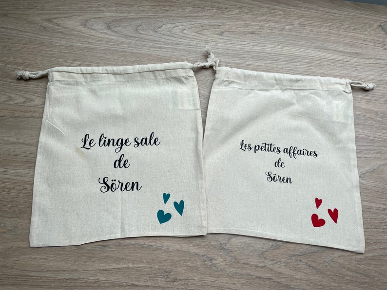 Pochon personnalisé / sac de change / sac à doudou / sac crèche / sac personnalisé / école / sac vêtement bébé / tenue naissance / maternité image 7