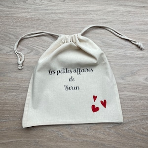 Pochon personnalisé / sac de change / sac à doudou / sac crèche / sac personnalisé / école / sac vêtement bébé / tenue naissance / maternité image 1