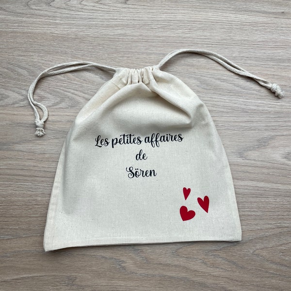 Pochon personnalisé / sac de change / sac à doudou / sac crèche / sac personnalisé / école / sac vêtement bébé / tenue naissance / maternité