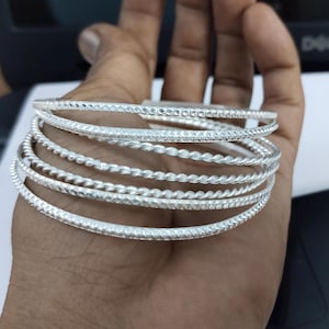 Set of 7 Sterling Silver Stacking Bangles: Handmade Jewelry
