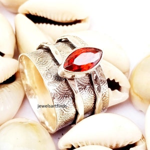 Handmade Garnet Spinner Ring: 925 Sterling Silver Gemstone Jewelry