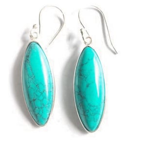 Blue Copper Turquoise Dangle Earrings: Sterling Silver Boho Jewelry