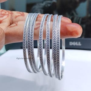 Sterling Silver Stacking Bangles - Set of 7 - Sparkly Jewelry