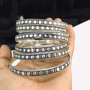 Set of 7 Sterling Silver Bangles: Thick Stacking Bracelets