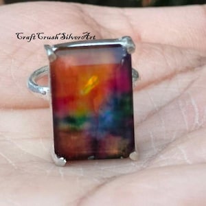 Ammolite Gemstone 925 Sterling Silver Statement Ring
