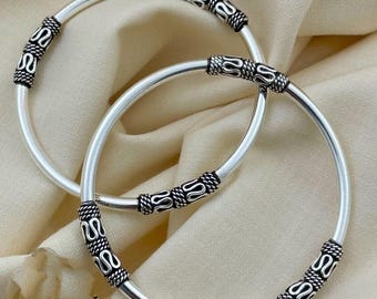 Sterling Silver Bali Bangle: Tribal Ornate Stacking Bracelet