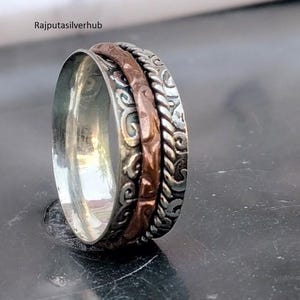 Sterling Silver Spinner Ring: Two-Tone Meditation Fidget Ring